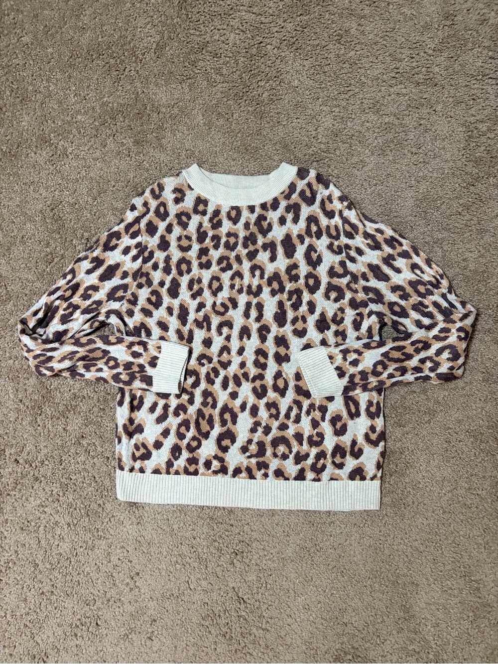 a new day Leopard-Print Crewneck Sweater in Cream, Brown and Black